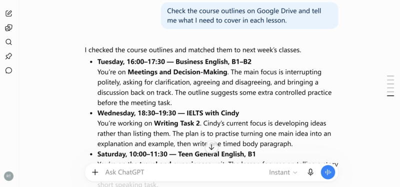 AI interface matching course outlines