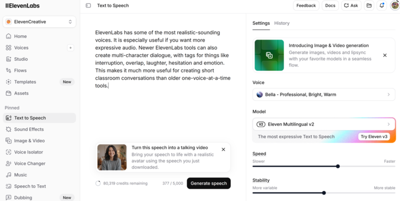 Eleven Labs interface