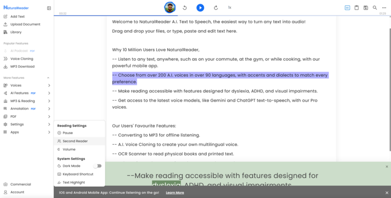 Natural Readers interface