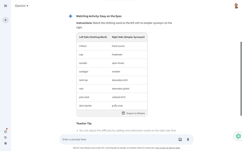 AI esol efl esl tesol tefl matching activities for words definitions or synonyms