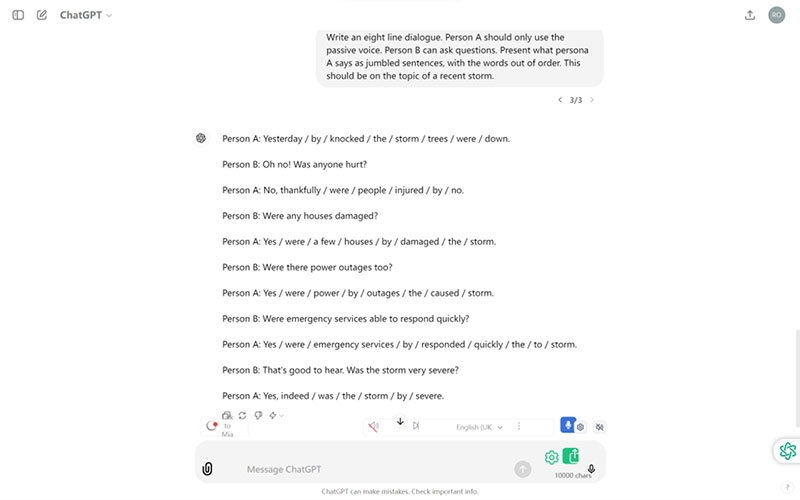 Contextualized passive voice practice from ChatGPT esol esl worksheet ai generated