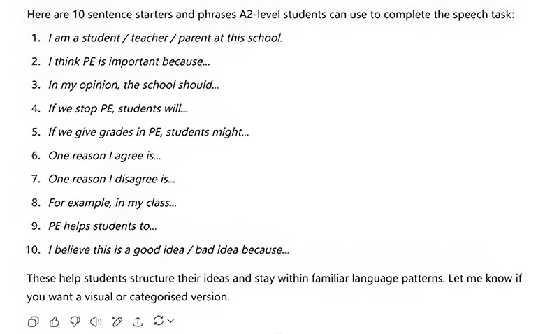 Sentence starter suggestions from Chatgpt