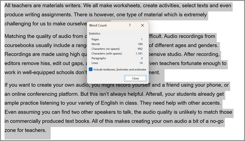 Word count function in Microsoft Word