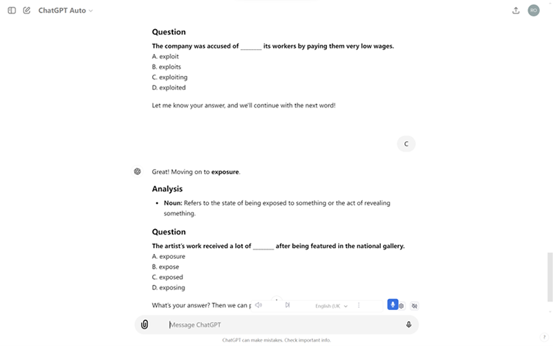 Word form quiz from ChatGPT