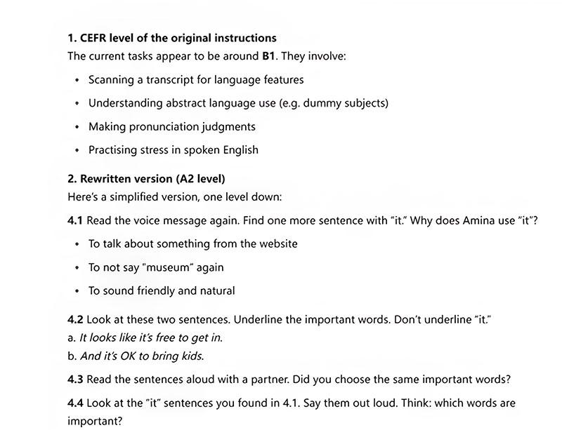 Simplifying coursebook instructions with chat gpt
