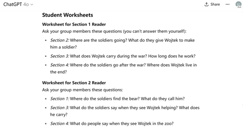worksheet prompt ai reading activity