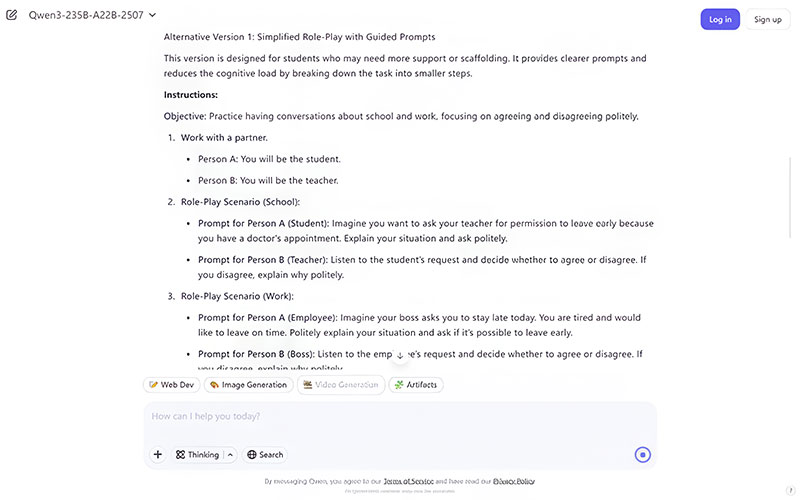 Alternative speaking task creation with Qwen AI