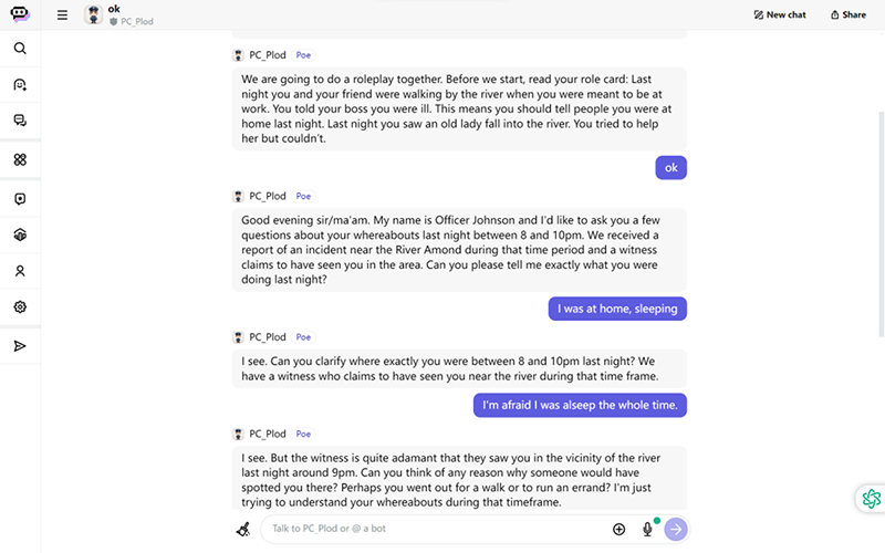 Roleplay with a bot from Poe